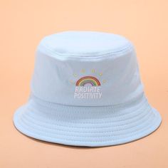 Material: Cotton Gender: Unisex Department Name: Adult Top Type: DOME Item Type: Bucket Hats Pattern Type: Solid Style: Casual, Rainbow Decoration: Embroidery Size: 56-58 cm Package: 1 Bucket Hat Rainbow Bucket Hat, Bucket Hat Embroidery, Embroidered Bucket Hat, Aesthetic Clothing Stores, Radiate Positivity, Running Hats, Summer Sun Hat, Hat Embroidery, Fisherman Hat