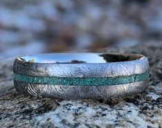 Turquoise Ring Meteorite Band Custom Wedding Jewelry 8mm - Etsy Meteorite Jewelry, Men's Wedding Bands, Rings Engagement, Turquoise Rings, Custom Rings, Custom Wedding, Turquoise Ring, Utah, Wedding Jewelry