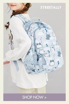 New Cat Print Student School Bag Large Capacity Shoulders Harajuku Backpack Casual Backpack With Cartoon Print For School, Casual Backpack With Cartoon Print For Back To School, Casual Backpack With Cat Design For Students, Casual School Backpack With Cat Design, Casual Backpack With Cat Design, Casual Cat Design Backpack For Daily Use, Casual School Bag With Cat Print, Casual School Bags With Cat Print, Harajuku Backpack