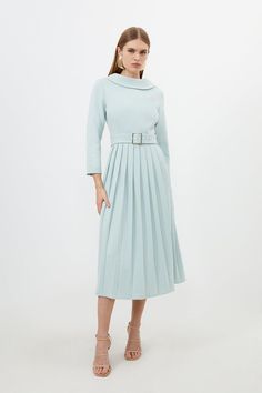 Tailored Structured Crepe Roll Neck Pleated Midi Dress Dress Sage, Royal Outfits, Formal Outfits, Pleated Midi Dress, Layer Dress, Clothes Ideas, Formal Outfit