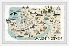 the washington state map is shown in white frame