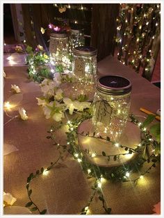 Trust Amazon for the best selection of amazing and affordable table decorations. Mason Jars With Lights, Enchanted Forest Quinceanera Theme, Green Quinceanera Theme, Enchanted Forest Prom, Enchanted Forest Decorations, Quince Decor, Quince Themes, Enchanted Forest Party, Fairy Lights Wedding