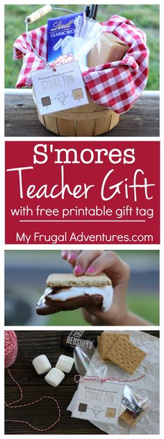 the smores teacher gift with free printable gift tag is an easy and fun idea