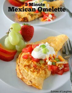 mexican omelette with fruit and yogurt on the side for breakfast or brunch