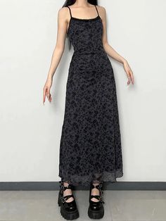 This maxi dress, with its adjustable shoulder straps and square neckline, exudes a dark, grunge aesthetic. The dark floral print and black inner lining make it a stunning choice for those who prefer a moody yet elegant style. Grunge aesthetic Adjustable shoulder straps Polyester, spandex Square neckline Dark floral printed Black inner lining SIZE (cm) BUST WAIST HIP LENGTH S 72 62 76 103 M 76 66 80 104 L 80 70 84 105 SIZE (inch) BUST WAIST HIP LENGTH S 28.3 24.4 29.9 40.6 M 29.9 26 31.5 40.9 L 31.5 27.6 33.1 41.3 Grunge Sundress, Goth Sundress, Grunge Maxi Dress, Backless Slip Dress, Floral Spaghetti Strap Dress, Summer Long Dress, Vestidos Retro, Casual Sundress, Dress Spaghetti Straps