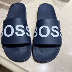 Hugo Boss Slides In Men’s 11 . Dark Blue Brand New Hugo Boss Shoes, Boss Shoes, Flip Flop Sandals, Hugo Boss, Flip Flops, Slides, Shoes Sandals, Men's Shoes, Dark Blue