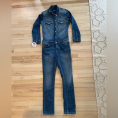 Donna Ida Denim Jumpsuit, Snap Closure, Skinny Leg. Nwt Size M - Fits Like A S High-waist Denim Blue Jumpsuit With Buttons, Casual Blue Button-up Denim Jumpsuit, Blue Fitted Mid-rise Denim Jumpsuit, Blue Cotton Button-up Denim Jumpsuit, Mid-rise Denim Blue Cotton Jumpsuit, Boiler Suit, Denim Jumpsuit, Snap Closure, Pant Jumpsuit