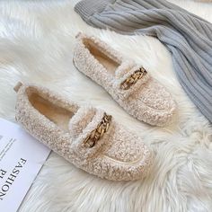 Embrace the chilly season in unparalleled comfort with these elegant Winter Loafers. Featuring a luxurious faux sheep fur upper and a cozy fleece lining, these plush moccasins bring a touch of opulence to your casual footwear. Their classic slip-on design is accented with a stylish buckle, marrying functionality with fashion for those frosty days.[Comfortable Fit]: Tailored to fit true to your normal size, these loafers provide a snug, no-slip experience for all-day wear.[Quality Craftsmanship]: Fur Loafers, Winter Wear Women, Fluffy Shoes, Winter Flats, Moccasins Women, Winter Heels, Warm Snow Boots, Slippers Cozy, Loafers Shoes