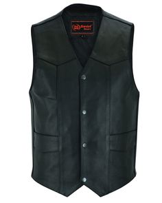 DS110 Traditional Single Back Panel Concealed Carry Vest Leather vests are an essential piece of gear for all seasons. Our men's traditional single-back panel concealed carry biker vest is perfect for keeping you safe everywhere you go. You can easily store your ccw, phone, and more in a stylish leather vest. Our vests are made from milled cowhide 1.2 - 1.3mm for durability and comfort. The concealed carry pockets are easy to access and come with built-in holsters with snap closures. The linewor Black Fitted Motorcycle Vest, Biker Vest With Pockets For Motorcycling, Classic Fitted Vest For Biker Events, Classic Outdoor Vest, Black Biker Vest For Outdoor, Classic Sleeveless Vest For Outdoor, Concealed Carry Vest, Leather Vests, Leather Biker Vest