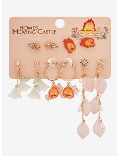 Studio Ghibli Howl's Moving Castle Calcifer Floral Earring Set - BoxLunch Exclusive | BoxLunch Howl's Moving Castle Calcifer, Howls Moving Castle Earrings, Howls Moving, Howl's Moving Castle, Anime Jewelry, Pearl Details, Kawaii Jewelry, Howls Moving Castle, Funky Jewelry