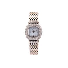 This one of a kind Avignon Mother of Pearl Diamond Watch features an elegant design in 14 karat white gold. A pave of seventy (70) .015 carat round brilliant cut diamonds decorate the watch's bezel. Vintage roman numerals, a mother of pearl face, and the designer Avignon wordmark adds a sleek vintage-inspired feel to this modern watch. Finished with a classic jubilee strap finished in shimmering 14 karat white gold. The watch measures 7 inches long. A fabulous gift for you or your loved one. Luxury White Gold Diamond Watch With Single Cut Diamonds, Timeless White Gold Diamond Watch For Everyday Luxury, Elegant Diamond Watch With Brilliant Cut And Round Dial, Elegant Round Diamond Watch With Brilliant Cut, Diamond Watch With Single Cut Diamonds As Gift, Elegant Brilliant Cut Diamond Watch, Diamond Watch With Diamond Accents As A Gift, Evening Diamond Watch With Brilliant Cut In Platinum, Brilliant Cut Diamond Watch In Platinum For Evening