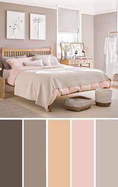 a bedroom color scheme with neutrals and pales in shades of pink, grey, beige, and white