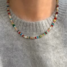 Gold Filled So Will Not Tarnish Multicolored Beaded Necklace, Multi Colored Beaded Necklace, Colorful Gold Necklace, Anthropologie Beaded Necklace, Bead Necklace Stack, Fall Inspired Jewelry, Bead Soup Necklace, Random Bead Necklace, Beaded Layered Necklace