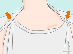 a woman's neck is shown with arrows pointing to the chest and shoulder area