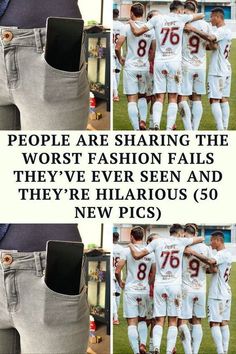 there are many pictures of people in the same group wearing different outfits and numbers on their shirts