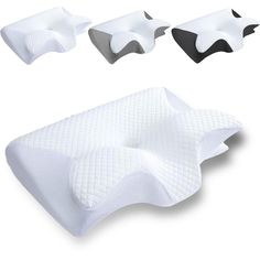 three different types of memory pillows on a white background with black and white stars in the middle