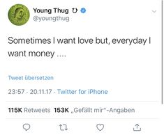 two tweets on twitter with one saying something i love but, everyday i want money