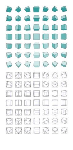 a bunch of different shapes and sizes of boxes on a white background, each with one line drawn in the middle