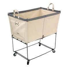 a large laundry basket on wheels with handles