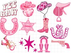 various pink and purple items are arranged in the shape of letters, numbers, and symbols