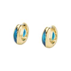 Plique-á-jour translucent enamel windows 18k Italian Yellow Gold Designed and created in Los Angeles California. Blue Jewelry With Black Enamel For Formal Occasions, Blue High Luster Earrings For Formal Occasions, Formal Blue High Luster Earrings, Modern Enamel Earrings For Formal Occasions, Blue Enamel Jewelry With Matching Earrings, Modern Formal Enamel Earrings, Luxury Blue Hoop Jewelry, Yellow Gold Enamel Huggie Jewelry, Luxury Enamel Fine Jewelry Earrings