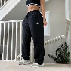 Adidas Oversized Fit Track Pants Windbreaker Trouser Retro Streetwear in Black Colourway  ▪️Tag says size L, can be unisex  ▪️32" inner leg, 42" full length  ▪️Seen on a size 8/10uk, 5'4" for reference  ▪️Good condition, straight hem, dm For more info joggers sportswear trackie track-pant tracksuit bottom sweatpants casual streetwear baggy pants parachute pants y2k 00s gymwear activewear unisex  194 90s Baggy Parachute Trousers, 90s Style Baggy Parachute Trousers, 90s Wide Leg Parachute Pants For Streetwear, 90s Style Baggy Parachute Pants For Streetwear, 90s Parachute Pants For Streetwear, 90s Baggy Parachute Pants, 90s Style Baggy Parachute Pants, 90s Style Relaxed Fit Parachute Pants For Streetwear, Pantalon Parachute