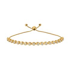 0.75 Carat Bolo Diamond Bezel Set Bracelet 14k Yellow Gold Style Code# B5823.75y Setting: Bezel Dimensions: 7-8 Inches Adjustable Length, 1/8 Inch In Width Diamond 1: Diamond Shape 1: Round Qty Of Diamond 1: 18 Setting 1: Bezel Total Dia Weight: 0.75 Clarity: Si2 Color: G-H Gold Karat: 14k Yellow Gold All Our Items Are Available To Be Ordered In 14k White, Rose Or Yellow Gold Upon Request. Adjustable 14k Yellow Gold Diamond Bracelet, Classic Yellow Gold Tennis Bracelet With Bezel Setting, Elegant Yellow Gold Tennis Bracelet With Bezel Setting, Classic Gold Tennis Bracelet With Bezel Setting, Yellow Gold Diamond Bracelet With 17 Jewels, Yellow Gold Diamond Tennis Bracelet With Bezel Setting, 14k Yellow Gold Diamond Bracelet, Classic Yellow Gold Diamond Bracelet With Bezel Setting, Yellow Gold Tennis Bracelet With Bezel Setting