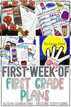 the first week of first grade plans with pictures of handprints and other items