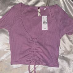 Super Cute Front Scrunched Pacsun Crop Top. Bought For $25 And Never Worn Pink Ruched Top For Vacation, Casual Ruched Crop Top For Spring, Pink Ruched Crop Top For Spring, Fitted Pink Tops With Drawstring, Fitted Pink Top With Drawstring, Trendy Purple Ruched Top, Trendy Ruched Purple Top, Summer Ruched V-neck Tops, Summer V-neck Ruched Top