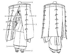 the back and side view of an apron with laces on it, as well as measurements