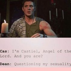 a man standing in front of a sign that says gas i'm castle, angel of the lord and you are? questioning my sexuality