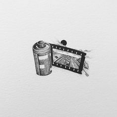 a pencil drawing of a camera and film strip