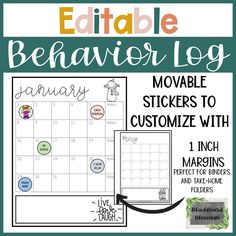 the editable behavior log for teachers to use in their homeschool calendars