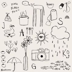 a drawing of various things that are drawn in black and white