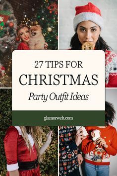 christmas party outfit ideas for women with text overlay that reads 27 tips for christmas party outfits