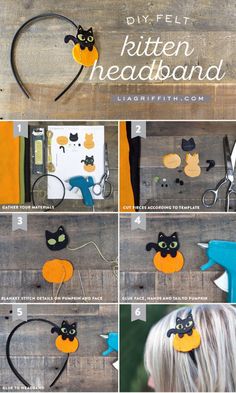 how to make a diy felt kitty headband with scissors and yarn for halloween