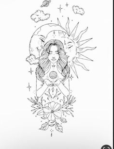 Spiritual Woman Tattoo Design, Libra Planet Tattoo, Virgo Leg Tattoo, Sun And Moon Intertwined Tattoo, Feminine Tattoo Sleeves Non Floral, Goddess Of Love Tattoo, Leo Goddess Tattoo, Odesza Tattoo, Mom Of 3 Tattoo