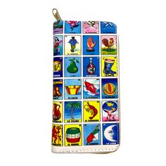 This wallet features a classic Loteria design with space for all of your essentials! It's compact in size, but has plenty of room to stash all of your cash, cards, and more. Measures approximately 4" x 7.75" Everyday Multicolor Bifold Wallet, White Rectangular Organizers With Zipper Pouch, White Rectangular Organizer With Zipper Pouch, Retro Rectangular Wallets For Everyday Use, Retro Everyday Rectangular Wallets, Everyday Retro Rectangular Wallets, Multicolor Travel Wallet With Interior Card Slots, Multicolor Travel Wallet With Card Slots, Multicolor Travel Wallets With Card Slots