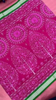 **Pink Odisha Sambalpuri Pure Silk Handloom Saree with Tribal Theme | Trees & Birds Motif | Green Pallu with Tribal Ecosystem Weaving** Experience the rich cultural heritage of Odisha with our exquisite Pink Sambalpuri Pure Silk Handloom Saree, a timeless piece that beautifully showcases the essence of tribal artistry. This saree features intricate motifs of trees and birds woven across the body, symbolizing the harmonious relationship between nature and mankind. The vibrant pink base represents Festive Pink Fabric With Zari Work, Festive Pink Fabric For Dupatta, Pink Fabric With Zari Work For Festivals, Pink Traditional Wear With Motifs In Traditional Drape, Pink Bollywood Traditional Wear With Handloom Details, Pink Embroidered Fabric With Zari Work For Navratri, Bohemian Traditional Wear With Pallu In Pink, Bohemian Pink Saree With Zari Work, Bohemian Pink Traditional Wear With Pallu