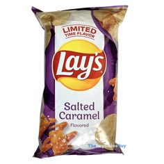 lay's salted caramel flavored potato chips are shown in this image