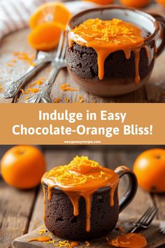 Chocolate mug cake with orange glaze and zest on top, surrounded by fresh oranges and silverware. Quick Yummy Desserts, Orange Dessert, Easy Zucchini Recipes, Pot Recipes Healthy, Orange Mugs, Quick Treats, Chocolate Cake Recipe Easy, Cheesecake Bites