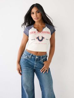 LOGO BABY TEE 2000s Graphic Tee, Logo Baby, Notched Neckline, Womens Jeans Bootcut, Baby Tees, Kids Denim, Trendy Baby, Tee Outfit, Cute Everyday Outfits