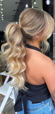 Wedding Guest Hairstyles Hollywood Waves, Braidsmade Hairstyle, Rehearsal Dinner Hair For Bride, Banquet Makeup, Bridesmaid Hair Ponytail, Business Hair, Bridesmaid Hair Inspo