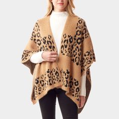 New With Tags, Winter / Fall Style, Leopard Print Patterned Design Ruana Kimono Poncho One Size Measures Size : 39" X 25" Material: 50% Acrylic , 50% Nylon Color: Beige Theme: Animal , Leopard Fits Sizes: 0 2 4 6 8 10 12 14 16 Small , Medium , Large , Extra Large Xl , Xxl Trendy Statement Jacket / Coat / Office / Sweater / Cape / Shawl / Cardigan / Fashion Statement Accessory / Scarve / Oversized Scarf / Animal / Brown B 1182 P Beige Theme, Open Front Poncho, Sweater Cape, Cape Sweater, Ladies Poncho, Print Design Pattern, Oversized Scarf, Scarf Poncho, Summer Scarves