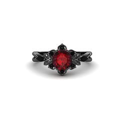 Natural Red Garnet Flower Ring 10k Black Gold Engagement Ring Sterling Silver Garnet Ring January Birthstone Ring Black Plated Promise Ring  A natural garnet stone is considered the pristine symbol of immense strength, good luck, passion, energy, and stability. It is widely believed to bring heaps of good luck and fortune to the life of a wearer. Facts About Vermeil Jewelry: Is gold vermeil good quality? After solid gold, gold vermeil is the highest quality type of gold tone jewelry that you can Black Ring With Red Stone, Elegant Black Ruby Ring, Black Round Ruby Ring, Round Black Ruby Ring, Formal Black Rings With Ruby, Black Ruby Ring For Anniversary, Black Ruby Anniversary Ring, Black Ruby Rings For Gift, Black Ruby Rings As Gift