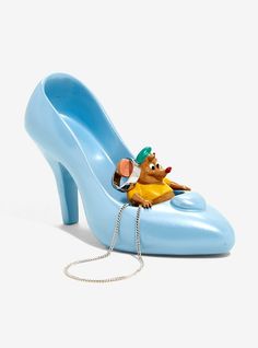 a blue high heeled shoe with a cartoon character on it