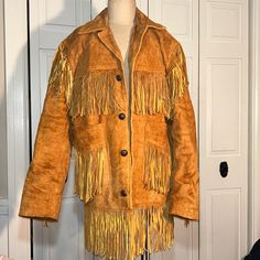 Nwot Real Leather Tan Suede Fringe Tassel Leather Jacket Women’s Xl Fits Like A Tall, I’m 14/16 And 38d And Able To Button. Leather Is Stiff And Needs To Be Broken In, Brand New No Snags Or Stains. Never Worn Rodeo Outerwear With Tassels, Fall Leather Jacket With Tassels And Long Sleeves, Long Sleeve Leather Jacket For Fall Festivals, Fall Festival Long Sleeve Leather Jacket, Winter Leather Jacket With Tassels, Winter Leather Jacket With Tassels Long Sleeve, Fall Festival Leather Jacket, Western Tassel Outerwear For Fall, Long Sleeve Outerwear With Tassels For Rodeo