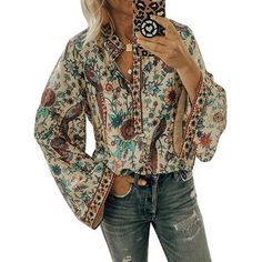 Hello! Welcome to our store! Fashion design,100% New,High Quality! Quality is the first with best service. customers all are our friends. Vintage Women Printed Ethnic Style Long Sleeve Blouse Ladies Boho V Neck Tops Material: Polyester Color: BeigeRose RedYellowOrange Style: Fashion Size: S , M, L, XL There is 2-3% difference according to manual measurement. please check the measurement chart carefully before you buy the item. 1 inch = 2.54 cm Please note that slight color difference should be a Look Hippie Chic, Long Sleeve Loose Blouse, Beach Blouse, Flower Print Blouse, Mode Hippie, Chic Blouses, Loose Outfit, Loose Shirts, Loose Blouse