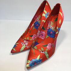 New Aldo Bright Red Floral Print Stiletto Pumps Pointed Toe Size 7.5 Approximately 4” Heels. Red Floral Print Heels With Round Toe, Spring Fabric Heels With Pointed Toe, Red Fabric Party Heels, Spring Floral Print Fabric Heels, Chic Fabric Heels With Floral Print, Chic Floral Print Fabric Heels, Spring Fabric Heels Fitted, Fitted Fabric Heels For Spring, Spring Fabric Fitted Heels