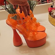 Super Beautiful And Unique, Alao Comfortable Even Tho Tbey Are Prerry High. Never Worn Strappy Chunky Heels, Party High Heels, Art Shoes, Extreme High Heels, Fashion Nova Shoes, High Fashion Outfits, Platform Sandals Heels, Shoe Art, Pink Shoes